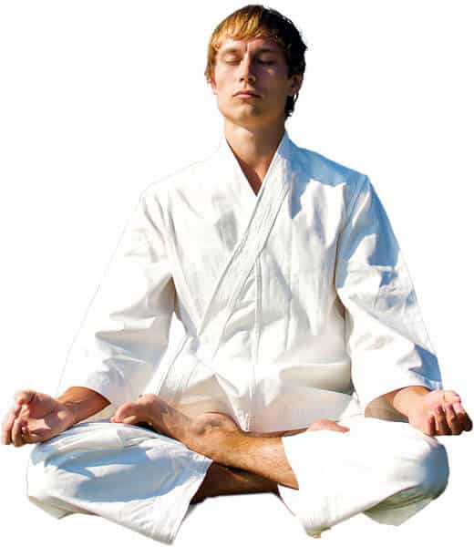 Martial Arts Lessons for Adults in Pickering ON - Young Man Thinking and Meditating in White