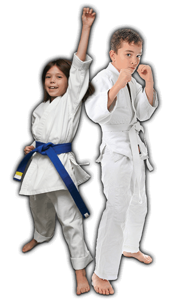 Martial Arts Lessons for Kids in Pickering ON - Happy Blue Belt Girl and Focused Boy Banner